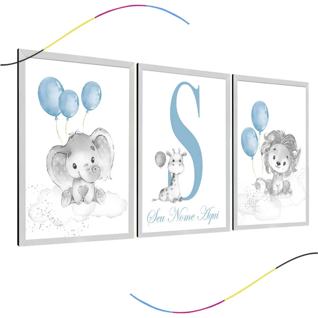 quadro decorativo infantil personalizado elefantinho elefante leãozinho leão personalizado menino menina 3 peças quadro decorativo infantil personalizado elefantinho elefante leãozinho leão personalizado menino menina 3 peças