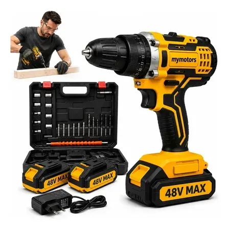 Parafusadeira Furadeira 48v Profissional 2 Baterias Sem Fio Amarelo 127/220v 60 Hz Parafusadeira Furadeira 48v Profissional 2 Baterias Sem Fio Amarelo 127/220v 60 Hz