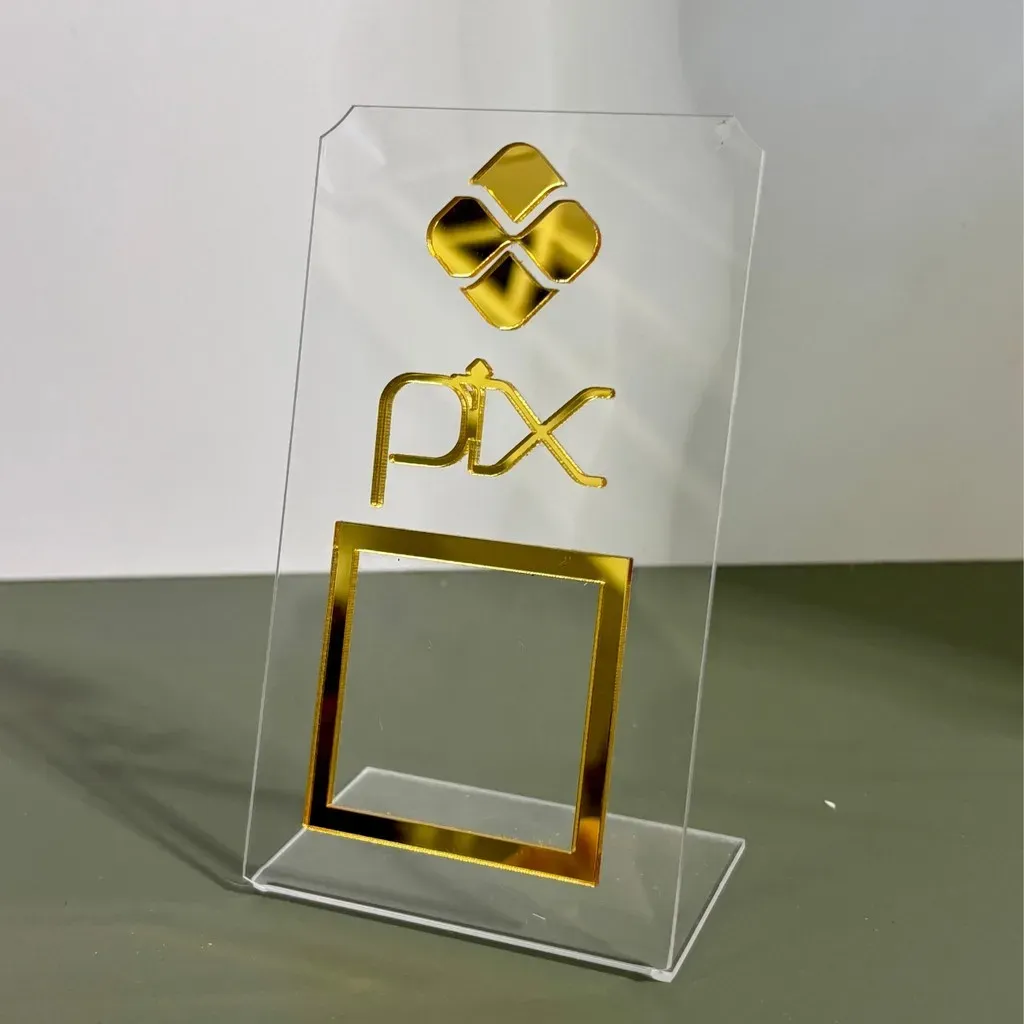 Placa PIX Display de mesa Acrílico Espelhado para Pagamento – Display QR Code Placa PIX Display de mesa Acrílico Espelhado para Pagamento – Display QR Code