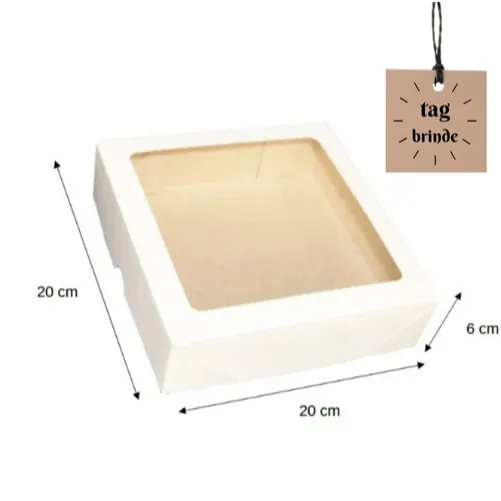 Kit 20 Caixas para Presente Branca 20 x 20 x 6 Tampa e Fundo com visor acetato , disponíveis no cor marrom também Kit 20 Caixas para Presente Branca 20 x 20 x 6 Tampa e Fundo com visor acetato , disponíveis no cor marrom também