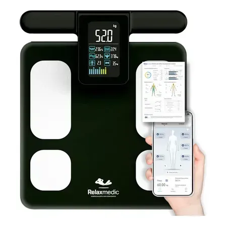 Balança Bioimpedância Corporal Digital 8 Sensores Profissional Bodyscan - Relaxmedic Cor Preto Balança Bioimpedância Corporal Digital 8 Sensores Profissional Bodyscan - Relaxmedic Cor Preto