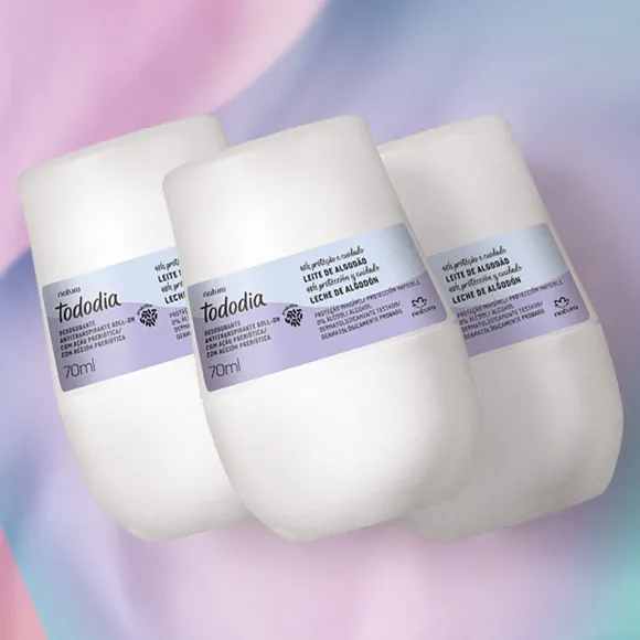 Pague R$ 47,51 em Kit Desodorante Antitranspirante Roll-on Tododia Algodão 3 unidades Pague R$ 47,51 em Kit Desodorante Antitranspirante Roll-on Tododia Algodão 3 unidades