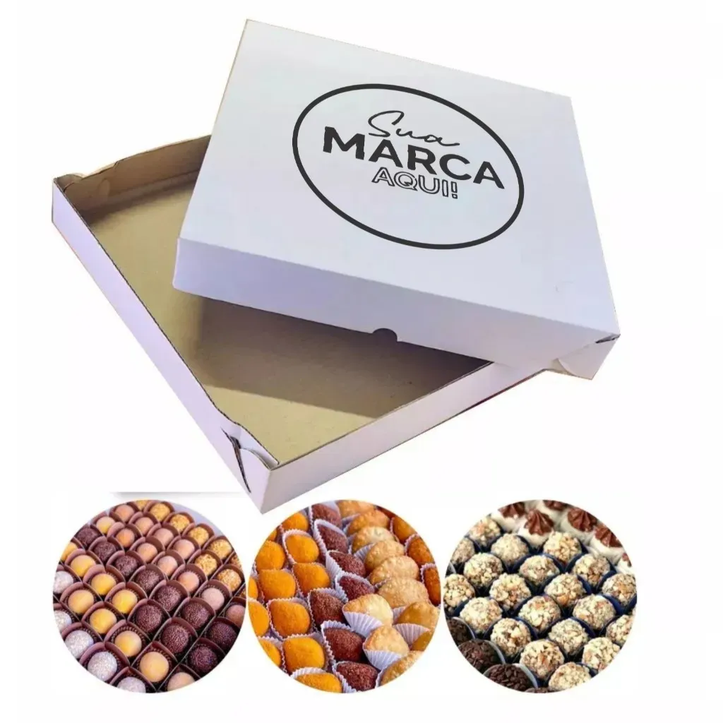 caixa personalizada para doces, salgados e pizzas com sua logo tamanhos 25/30/35 branca/pardo kit 50 caixa personalizada para doces, salgados e pizzas com sua logo tamanhos 25/30/35 branca/pardo kit 50