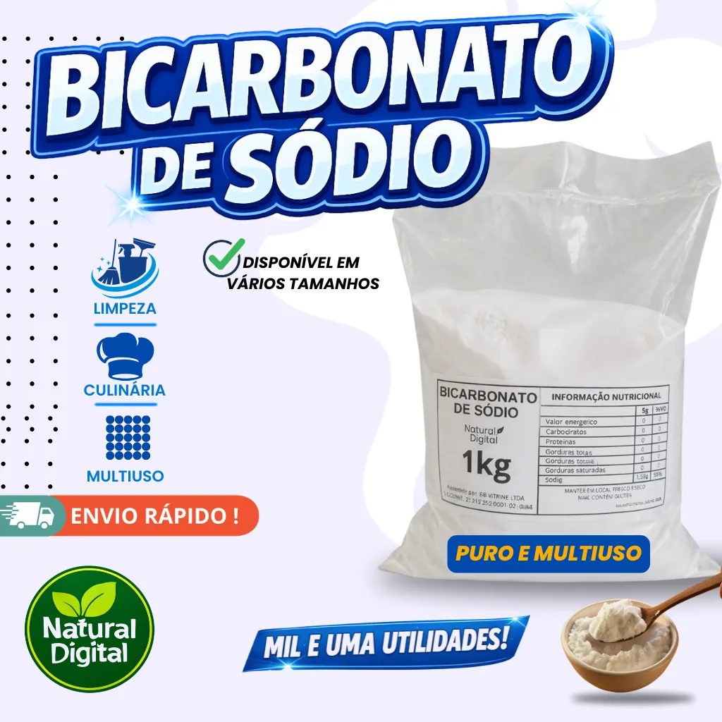 Bicarbonato de Sódio Puro | 100% Natural | Limpeza, Saúde e Culinária | 100g 250g 500g 1kg Bicarbonato de Sódio Puro | 100% Natural | Limpeza, Saúde e Culinária | 100g 250g 500g 1kg