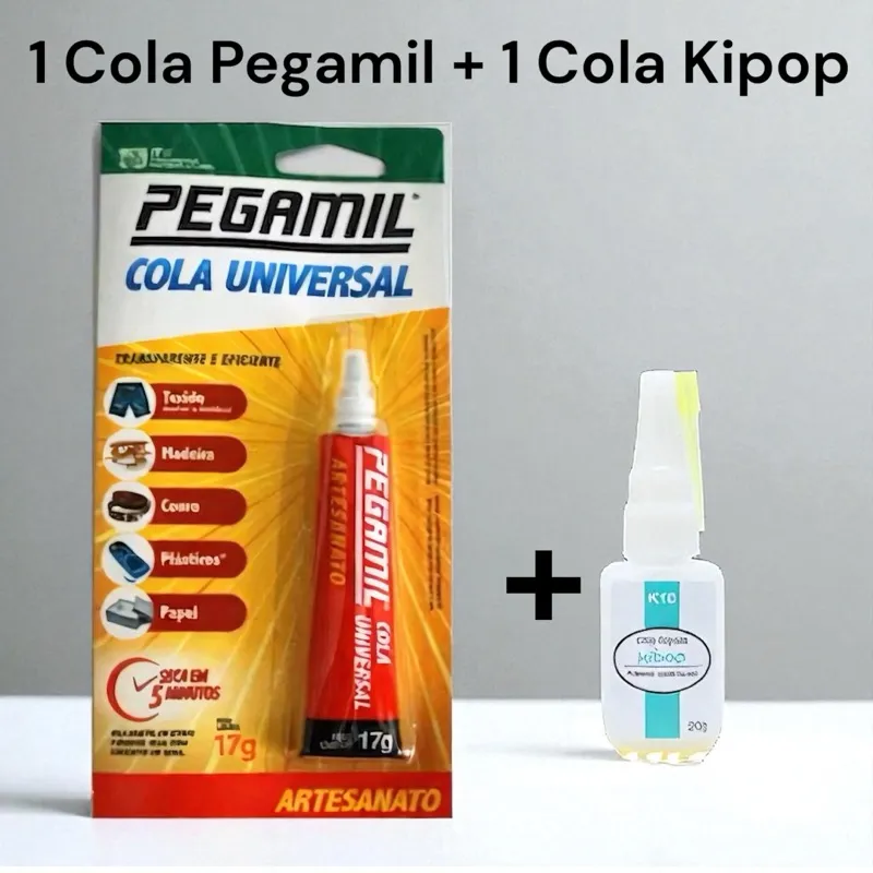 Kit 2 Colas Artesanato 1 Pegamil 17gr + 1 Cola Instantânea Kipop Kit 2 Colas Artesanato 1 Pegamil 17gr + 1 Cola Instantânea Kipop