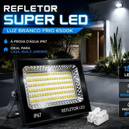 Kit 2 Refletor Super Led 400w Ip67 Holofote Bivolt Prova D'água Branco Frio 6500k Preto Kit 2 Refletor Super Led 400w Ip67 Holofote Bivolt Prova D'água Branco Frio 6500k Preto