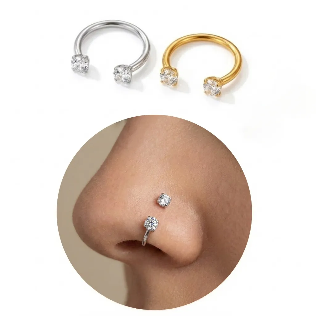 Piercing Zircônia Dupla Boca Nariz Septo Tragus Helix Feminino Anti Alérgico Aço Cirúrgico Piercing Zircônia Dupla Boca Nariz Septo Tragus Helix Feminino Anti Alérgico Aço Cirúrgico