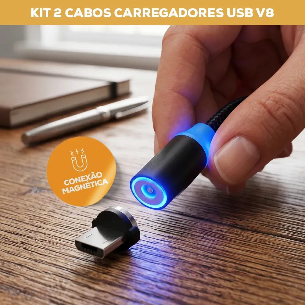 Cabo Magnético Trançado Usb V8 Carregamento Rápido 2.4A Sumexr SX-B16V8 Cabo Magnético Trançado Usb V8 Carregamento Rápido 2.4A Sumexr SX-B16V8