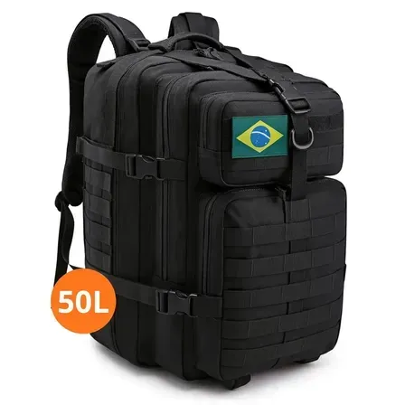Mochila Tática Impermeável Militar Reforçada Viagem Camping Pesca 50 Litros Cor Preto Mochila Tática Impermeável Militar Reforçada Viagem Camping Pesca 50 Litros Cor Preto