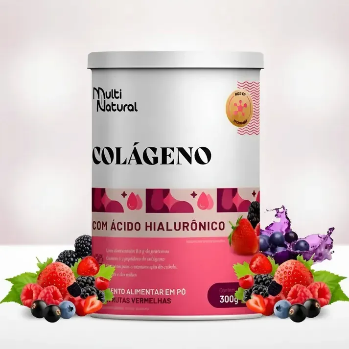 Colágeno Com Ácido Hialurônico Pele Cabelo e Unhas Pote 300g Frutas Vermelhas - Multi Natural Colágeno Com Ácido Hialurônico Pele Cabelo e Unhas Pote 300g Frutas Vermelhas - Multi Natural