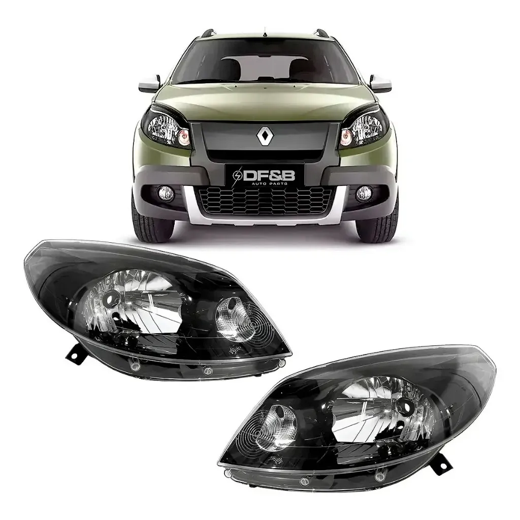 Farol Renault Sandero Stepway 2012 2013 2014 Mascara Negra Farol Renault Sandero Stepway 2012 2013 2014 Mascara Negra
