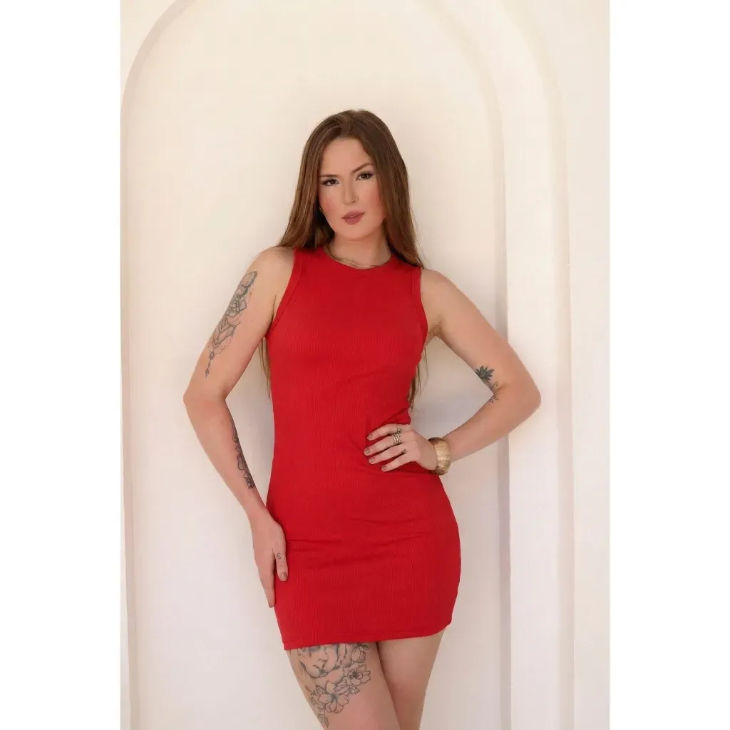 Vestido Tubinho Regata Feminino em Ribana Veste até 42 Vestido Tubinho Regata Feminino em Ribana Veste até 42
