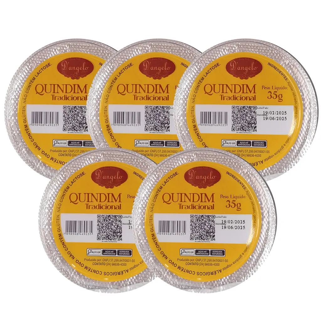 Kit c/ 5und Quindim Tradicional D'ANGELO 35g Kit c/ 5und Quindim Tradicional D'ANGELO 35g