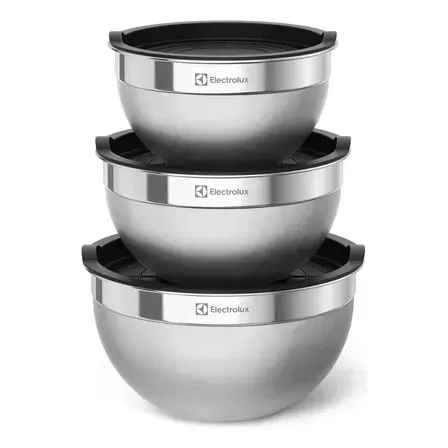 Electrolux Kit Bowls Tigelas em Inox com Tampa Plástica 3 Unidades Utensílios Domésticos de Cozinha Electrolux Kit Bowls Tigelas em Inox com Tampa Plástica 3 Unidades Utensílios Domésticos de Cozinha