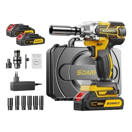 Chave De Impacto 800n.m 48v Brushless Com 2 Baterias Sem Fio Amarelo 127/220v 50/60hz Chave De Impacto 800n.m 48v Brushless Com 2 Baterias Sem Fio Amarelo 127/220v 50/60hz