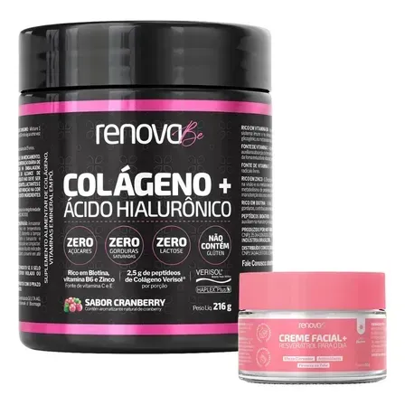 Colágeno Verisol + Ácido Hialurônico Cranberry Renova Be Colágeno Hidrolisado Vitamina E, C, Vitamina B6, B7 Biotina Zinco Colágeno Verisol + Ácido Hialurônico Cranberry Renova Be Colágeno Hidrolisado Vitamina E, C, Vitamina B6, B7 Biotina Zinco