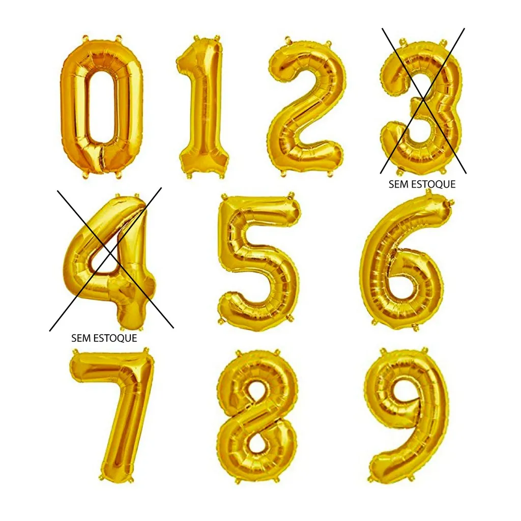 Balão Número Dourado 40cm Kit 2 Unidades Balão Número Dourado 40cm Kit 2 Unidades