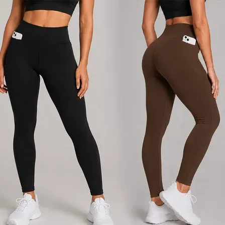 Kit 2 Calças Legging Feminina Grossa Cintura Alta Com Bolso Kit 2 Calças Legging Feminina Grossa Cintura Alta Com Bolso