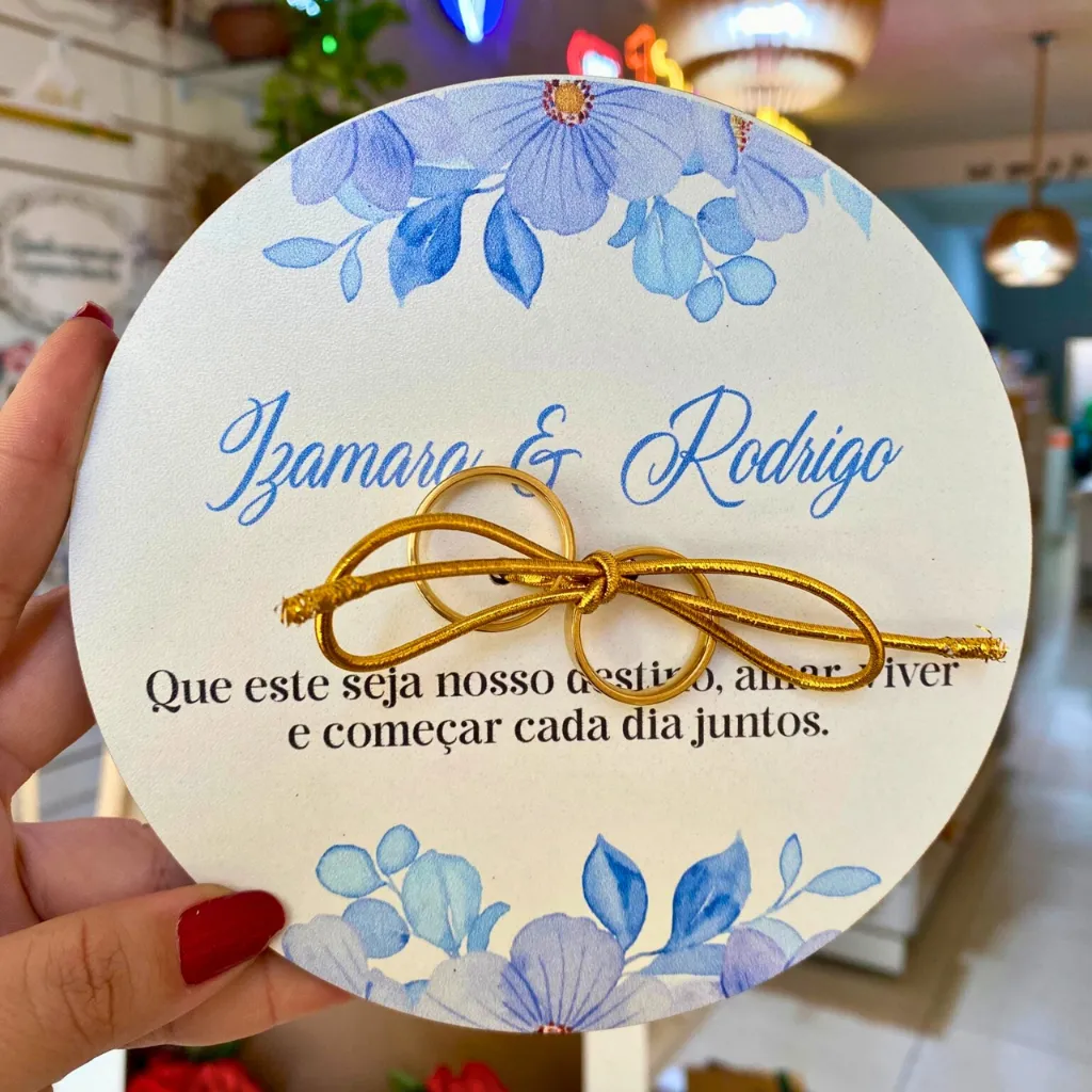 Porta Aliança para Casamento Azul Serenity Personalizado com Nomes Porta Aliança para Casamento Azul Serenity Personalizado com Nomes