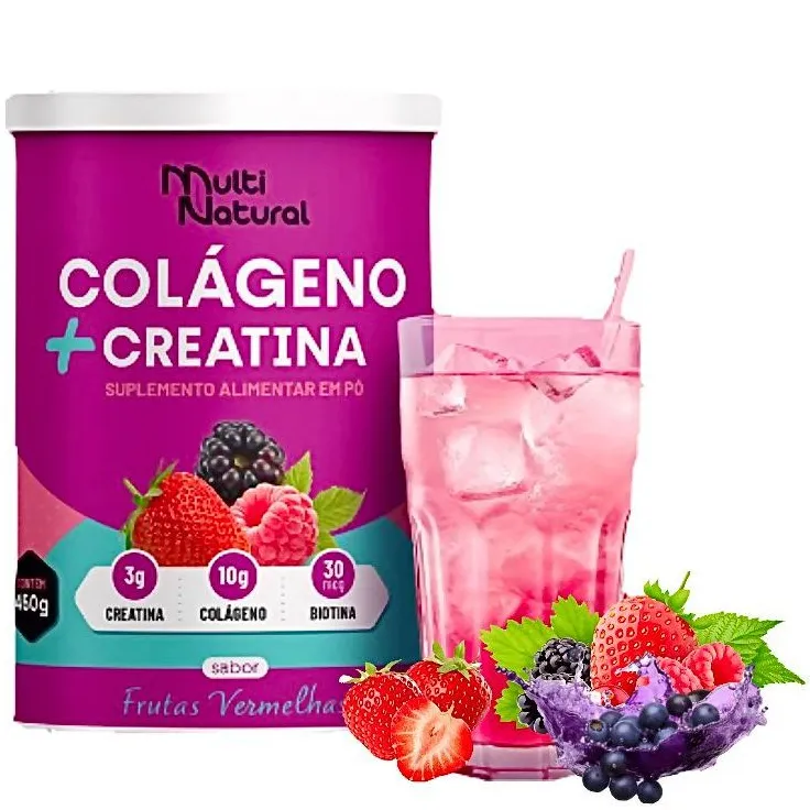 COLÁGENO + CREATINA SABOR FRUTAS VERMELHAS 450g - MULTI NATURAL COLÁGENO + CREATINA SABOR FRUTAS VERMELHAS 450g - MULTI NATURAL