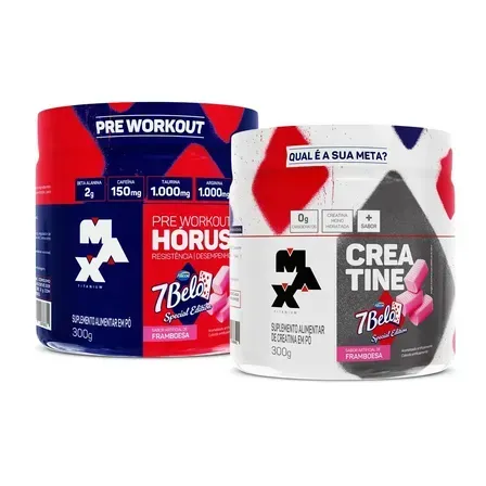 Kit Pré Treino Hórus 7 Belo + Creatina 7 Belo Max Titanium 300g Framboesa 150mg Cafeína Energia Força Performance Kit Pré Treino Hórus 7 Belo + Creatina 7 Belo Max Titanium 300g Framboesa 150mg Cafeína Energia Força Performance