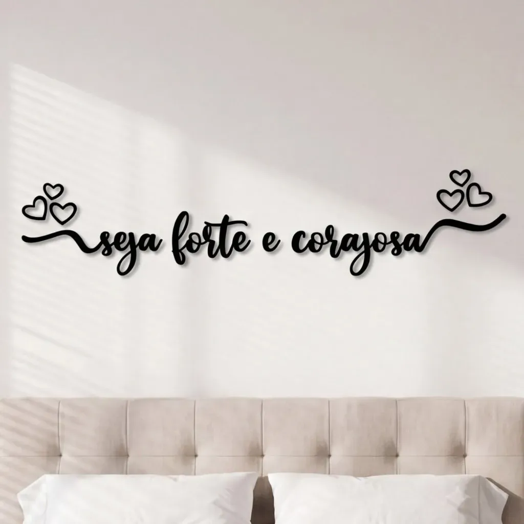 Frase Seja Forte e Corajosa Deus Quadro Decorativo Parede MDF Preto Fé Presente Cabeceira Corações Frase Seja Forte e Corajosa Deus Quadro Decorativo Parede MDF Preto Fé Presente Cabeceira Corações