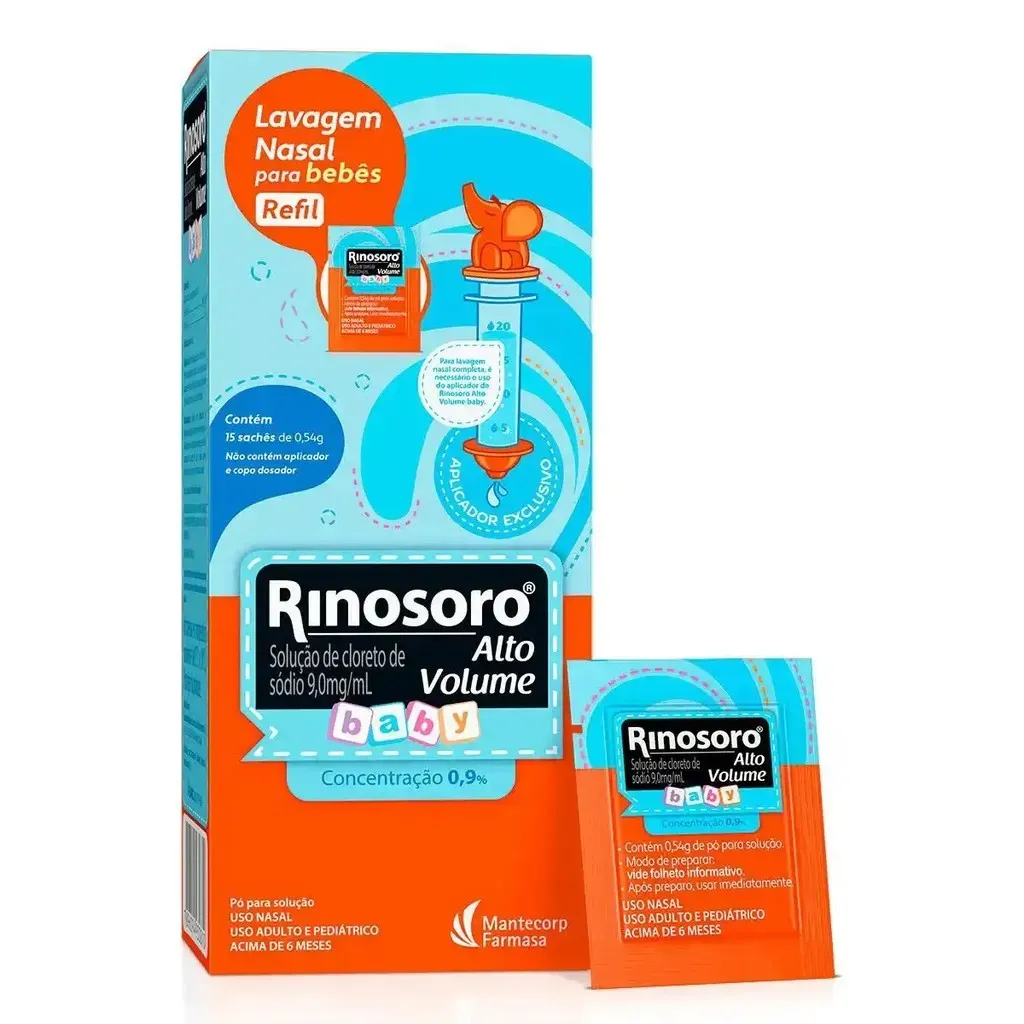 Rinosoro Baby 0,9% Refil com 15 Sachês – Alto Volume Higiene Nasal Segura e Suave Rinosoro Baby 0,9% Refil com 15 Sachês – Alto Volume Higiene Nasal Segura e Suave