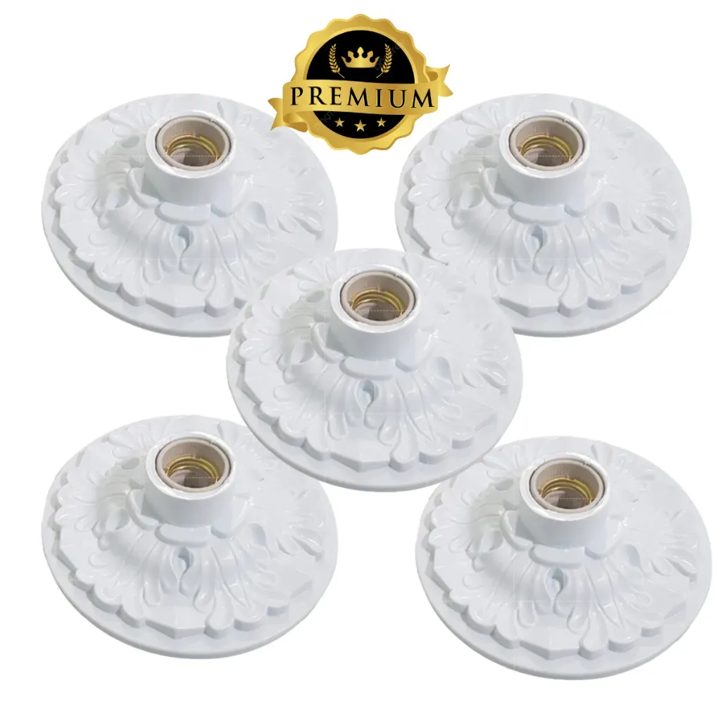 Kit 5 Plafonier Plafon Colonial Branco Soquete Teto lustre redondo luminária Com Bocal Moderno Top Kit 5 Plafonier Plafon Colonial Branco Soquete Teto lustre redondo luminária Com Bocal Moderno Top