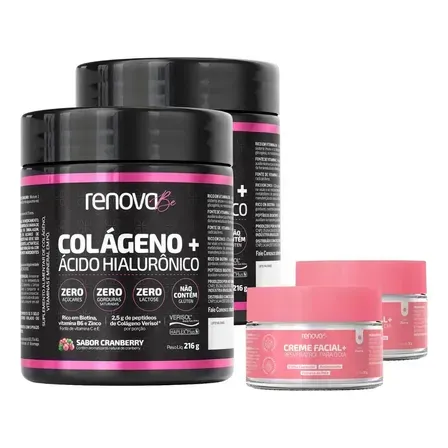 Kit 2x Colágeno Verisol + Ácido Hialurônico Renova Be Colágeno Hidrolisado Zero Lactose Vitaminas E, C, B6 Biotina E Zinco Kit 2x Colágeno Verisol + Ácido Hialurônico Renova Be Colágeno Hidrolisado Zero Lactose Vitaminas E, C, B6 Biotina E Zinco