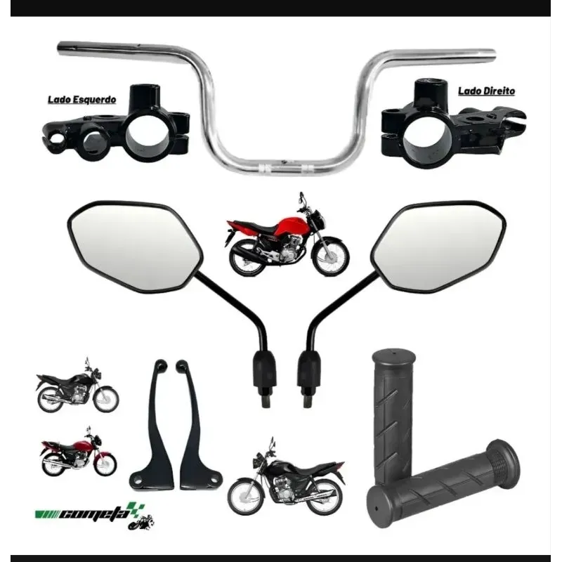 Kit Guidão Completo CG 125 150 160 Freio a Tambor + Manicoto + Manete + Retrovisor + Manopla (Universal) Kit Guidão Completo CG 125 150 160 Freio a Tambor + Manicoto + Manete + Retrovisor + Manopla (Universal)