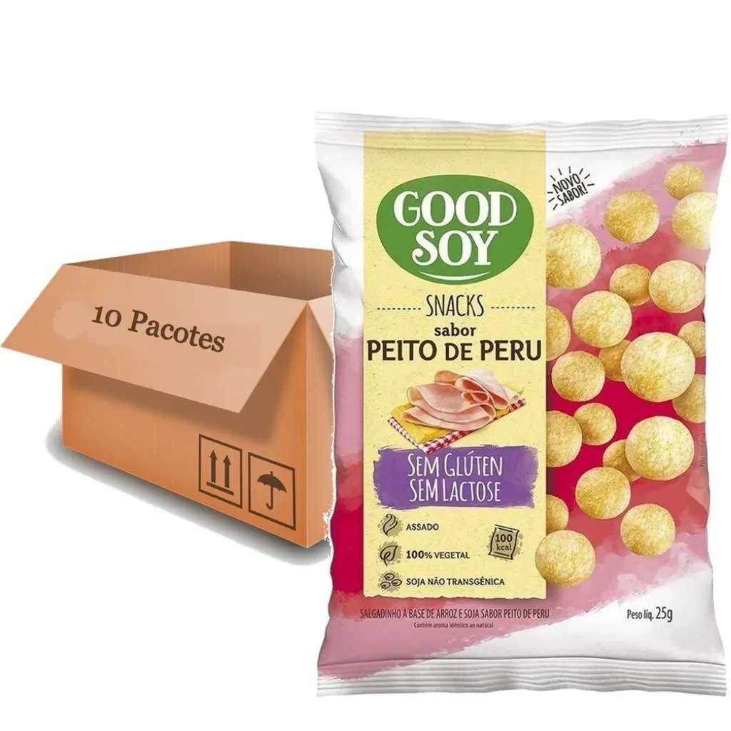 Kit c/ 10und Snacks de Soja GOODSOY Sabor Peito de Peru 25g Kit c/ 10und Snacks de Soja GOODSOY Sabor Peito de Peru 25g