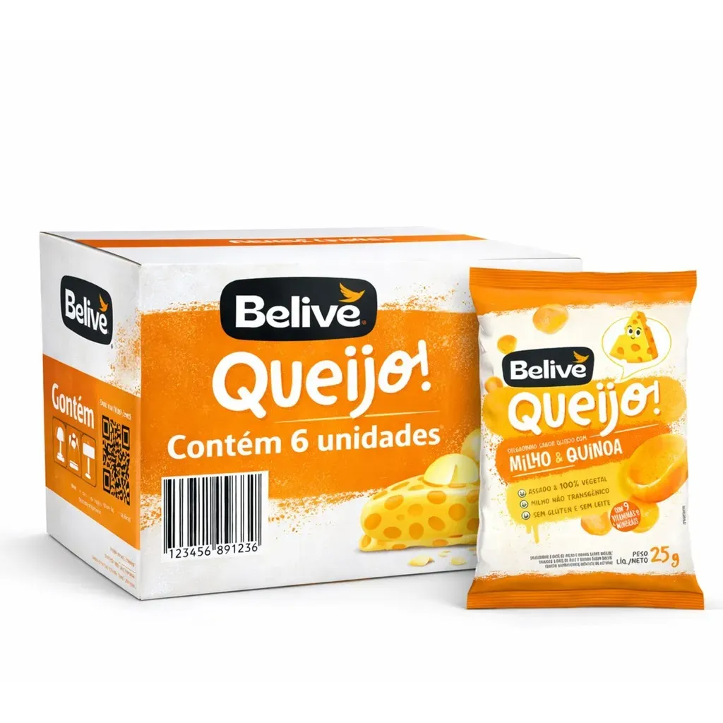 Kit 6 Salgadinho BELIVE Sabor Queijo S/ Gluten 25g Kit 6 Salgadinho BELIVE Sabor Queijo S/ Gluten 25g