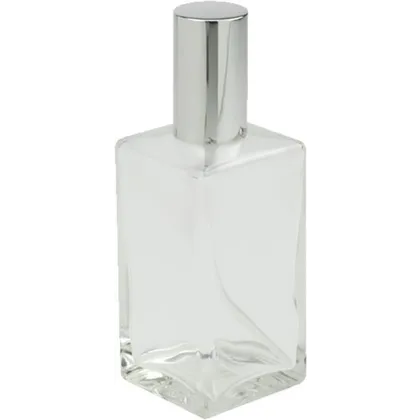Fantasia Klarglas-Flasche, eckig, mit Zerstäuberpumpe + Kappe silber für 100 ml Fantasia Klarglas-Flasche, eckig, mit Zerstäuberpumpe + Kappe silber für 100 ml