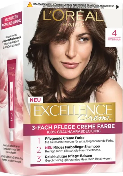 L’Oréal Paris Excellence Creme 4 Mittelbraun Coloration 1Stk L’Oréal Paris Excellence Creme 4 Mittelbraun Coloration 1Stk