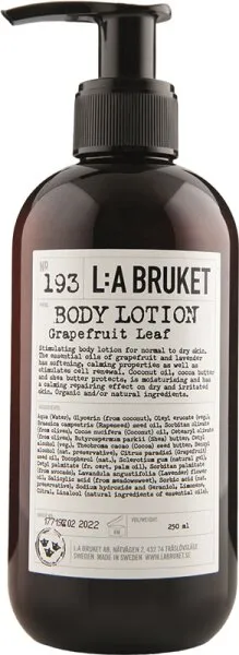 L:A Bruket No. 193 Body Lotion Grapefruit Leaf 240 ml Cosmos Organic certified L:A Bruket No. 193 Body Lotion Grapefruit Leaf 240 ml Cosmos Organic certified