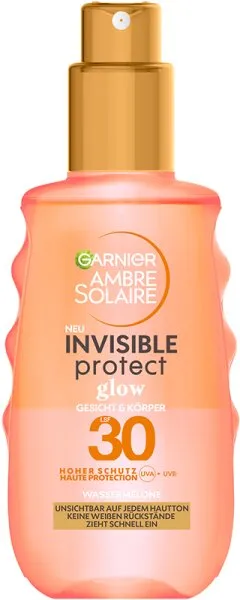 Garnier Ambre Solaire Invisible Protect Glow LSF30 Sonnenschutz-Spray mit Wassermelone für Gesicht und Körper, 150 ml Sonnenspray 150ml Garnier Ambre Solaire Invisible Protect Glow LSF30 Sonnenschutz-Spray mit Wassermelone für Gesicht und Körper, 150 ml Sonnenspray 150ml