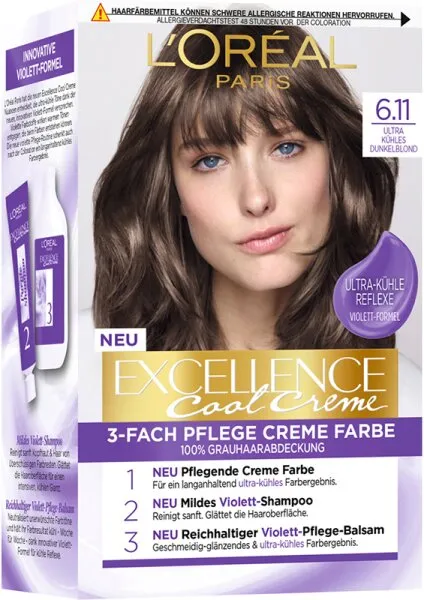 L’Oréal Paris Excellence Cool Creme 6.11 Ultra kühles Dunkelblond Coloration 1Stk L’Oréal Paris Excellence Cool Creme 6.11 Ultra kühles Dunkelblond Coloration 1Stk