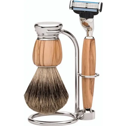 Erbe Shaving Shop Premium Design MILANO Rasiergarnitur Dachshaar & Mach3 Olivenholz Erbe Shaving Shop Premium Design MILANO Rasiergarnitur Dachshaar & Mach3 Olivenholz