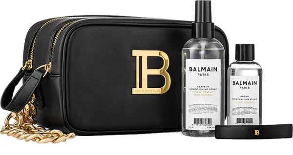 Balmain Hair Couture Signature Pouch Black Gold (Leave in, Argan Elixir, Barrette Medium Black) Balmain Hair Couture Signature Pouch Black Gold (Leave in, Argan Elixir, Barrette Medium Black)