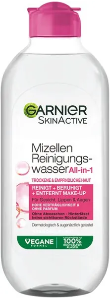 Garnier SkinActive Mizellen Reinigungswasser All-in-1 für trockene & empfindliche Haut Gesichtswasser 400ml Garnier SkinActive Mizellen Reinigungswasser All-in-1 für trockene & empfindliche Haut Gesichtswasser 400ml