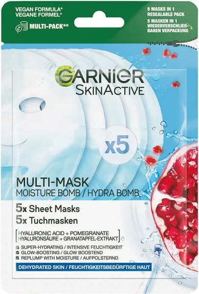 Garnier SkinActive Multi-Mask Hydra Bomb Tuchmasken-Set Gesichtsmaske 95g Garnier SkinActive Multi-Mask Hydra Bomb Tuchmasken-Set Gesichtsmaske 95g