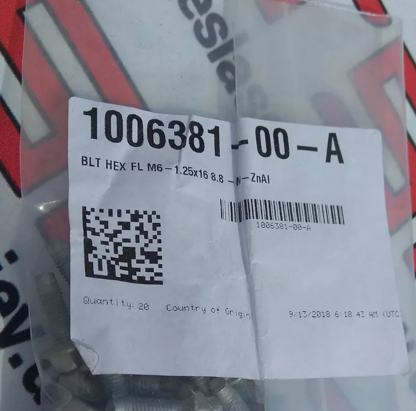1006381-00-A Болт маси з боку привідного модуля – M6-1.25×16 BOLT