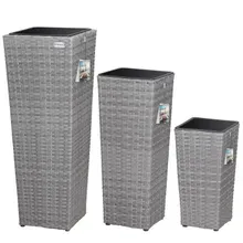 Casaria® Polyrattan Blumentopf 3er-Set Grau Casaria® Polyrattan Blumentopf 3er-Set Grau
