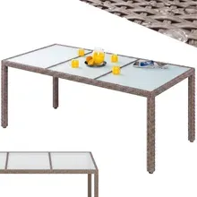 Gartentisch Creme Wetterfest 190x90x75cm Polyrattan Höhenverstellbar 5mm Sicherheitsglas Esstisch Gartentisch Creme Wetterfest 190x90x75cm Polyrattan Höhenverstellbar 5mm Sicherheitsglas Esstisch