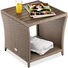 Casaria® Polyrattan Beistelltisch Creme 40x45x45cm Akazienholz Casaria® Polyrattan Beistelltisch Creme 40x45x45cm Akazienholz