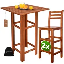 Stehtisch mit 2 Barhocker mit Rückenlehne Akazienholz Stehtisch mit 2 Barhocker mit Rückenlehne Akazienholz