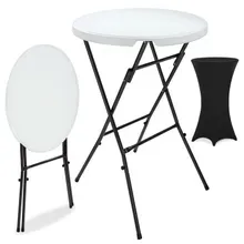 Stehtisch Weiß mit Husse Schwarz Ø72cm klappbar 110cm Höhe Stehtisch Weiß mit Husse Schwarz Ø72cm klappbar 110cm Höhe