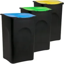Deuba® Mülleimer mit Deckel 3er-Set Kunststoff Blau/Grün/Gelb 50L Deuba® Mülleimer mit Deckel 3er-Set Kunststoff Blau/Grün/Gelb 50L