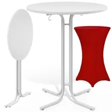 Stehtisch Weiß 110x70cm + Stehtischhusse Rot Ø70cm Stehtisch Weiß 110x70cm + Stehtischhusse Rot Ø70cm