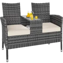 Polyrattan Kino Bank Grau/Beige 145x58x87cm Polyrattan Kino Bank Grau/Beige 145x58x87cm
